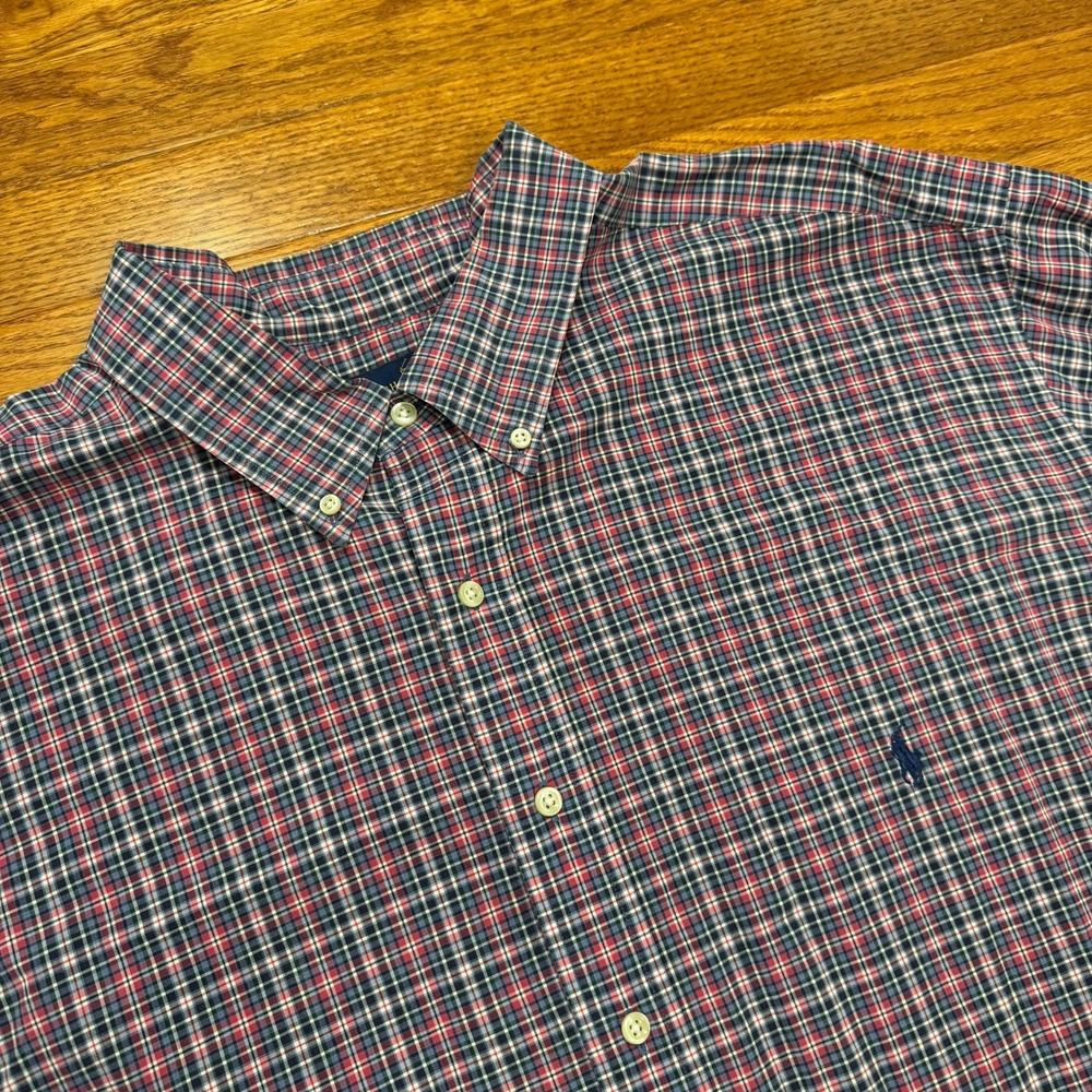 Ralph Lauren Button-Down Shirt Men 3XB Big Red Plaid Cotton Stretch Long Sleeve
